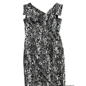 Adrianna Papell, Blk/wht, Size: 10 Sheath Dress Black White Floral Print V Neck